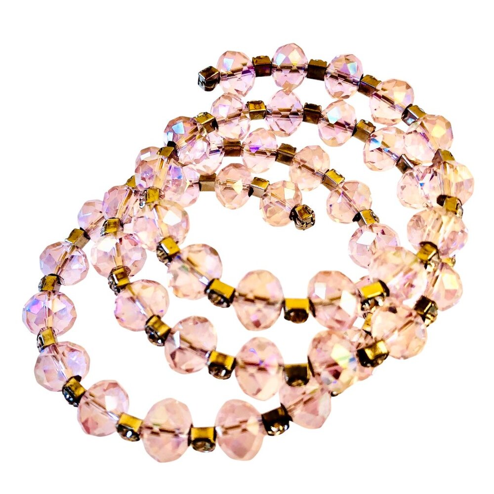 Pink Clear Beads + Clear Rhinestones Vintage Bracelet Spring Wrap Pretty victory